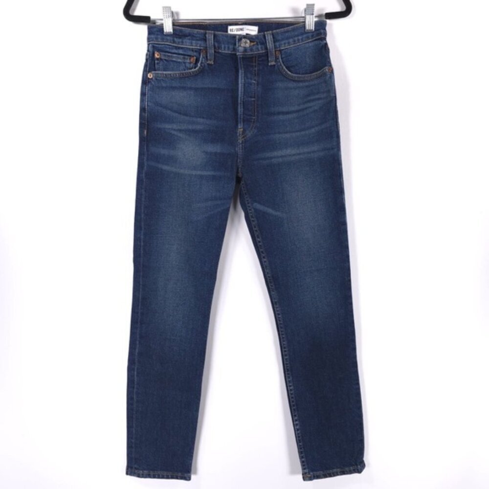 NWT RE/DONE Originals HighRise Ankle Crop Button Fly Jeans Midnight Blue Size 26